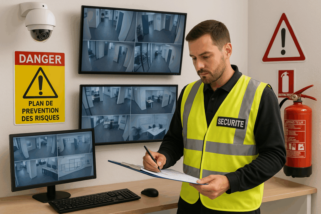 Agent de sécurité supervisant un plan de prévention des risques