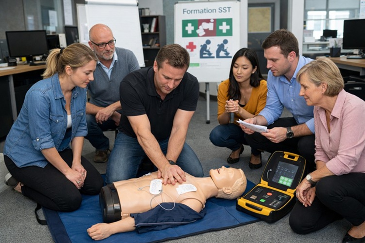 Groupe de salariés en formation SST