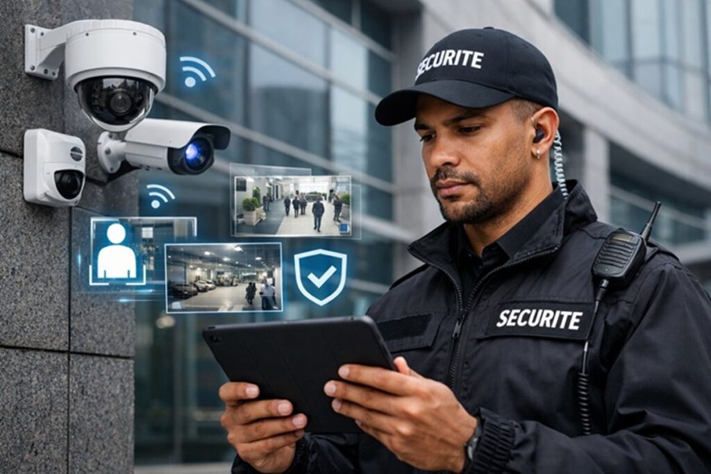 Gardiennage avec outils technologiques illustrant la sécurité privée 2.0