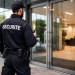 Agent de sécurité privée surveillant un bâtiment