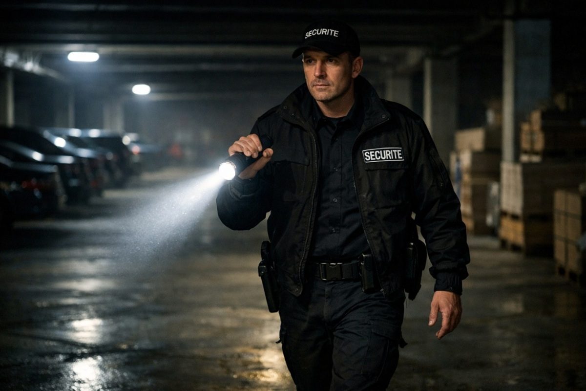 Agent de sécurité effectuant une ronde