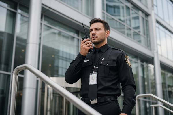 Agent société de sécurité privée surveillant entreprise