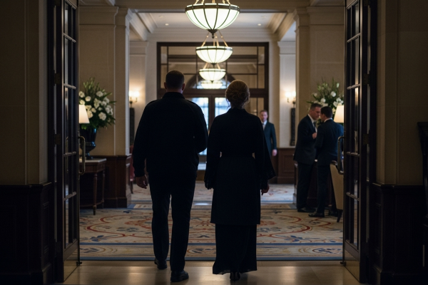 Un agent de sécurité assurant la protection d’une femme