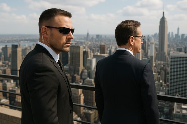 Agent de protection rapprochée surveillant un VIP
