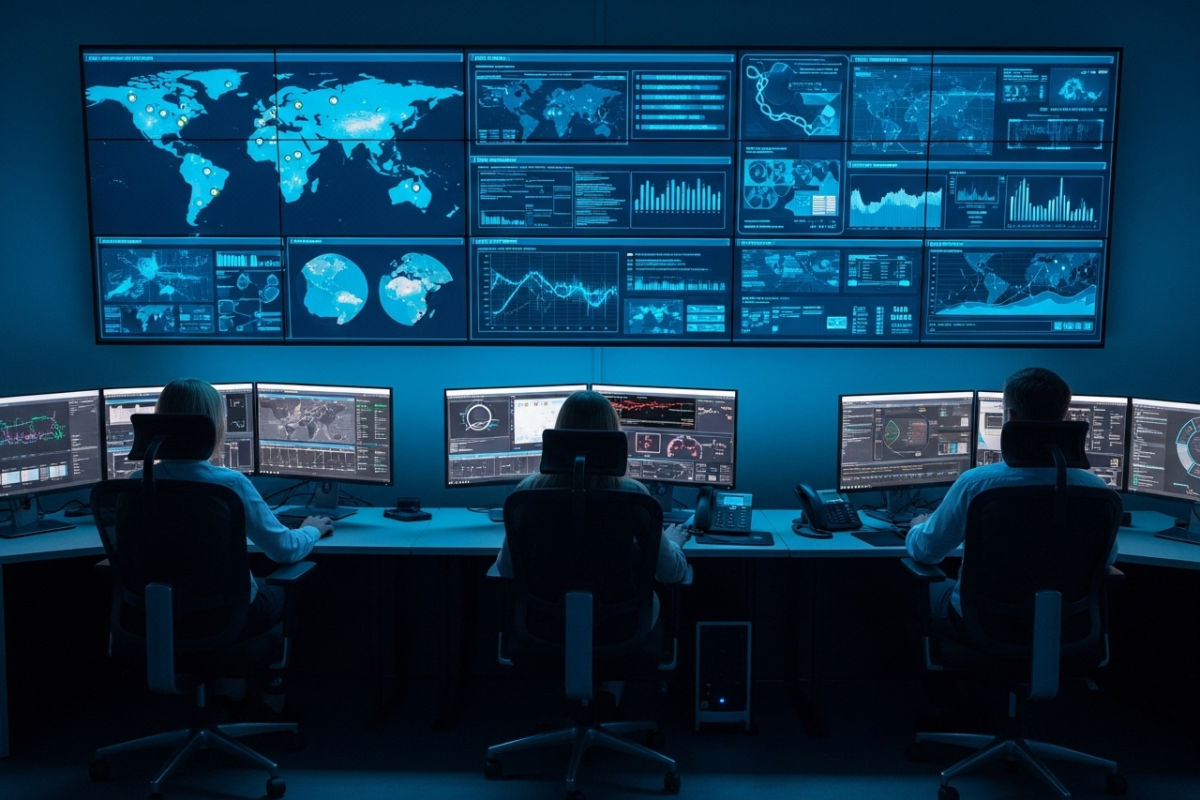 Équipe de cybersécurité travaillant dans centre de contrôle