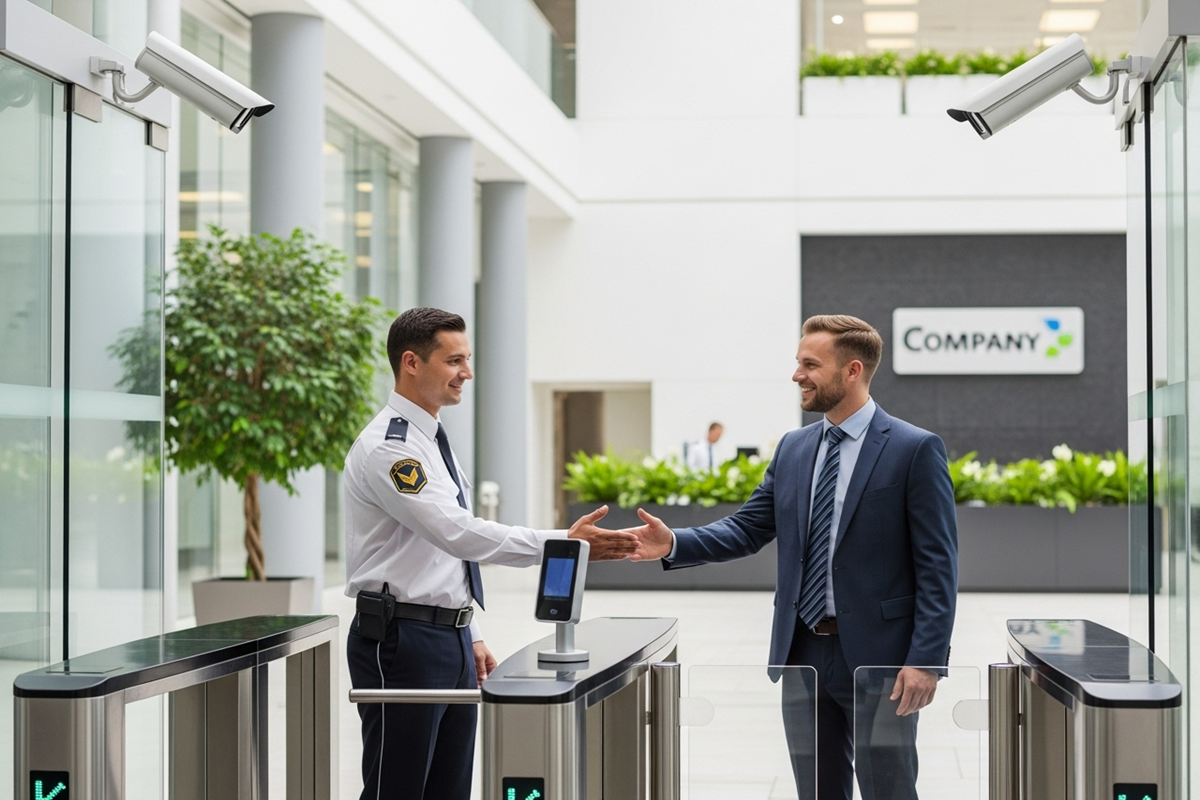 securite-entreprise.815Z Agent de sécurité qui accueil un visiteur