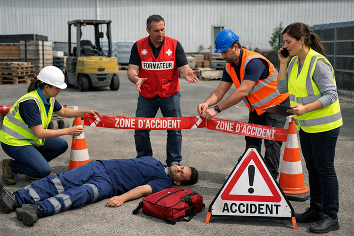 Simulation d’accident lors d’une formation SST